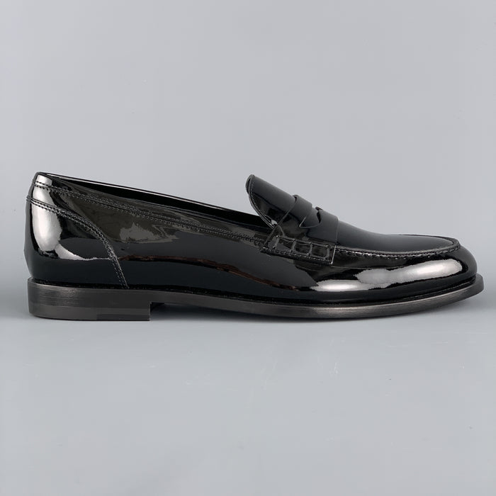 BALMAIN Size 10 Black Patent Leather Slip On Penny Loafers