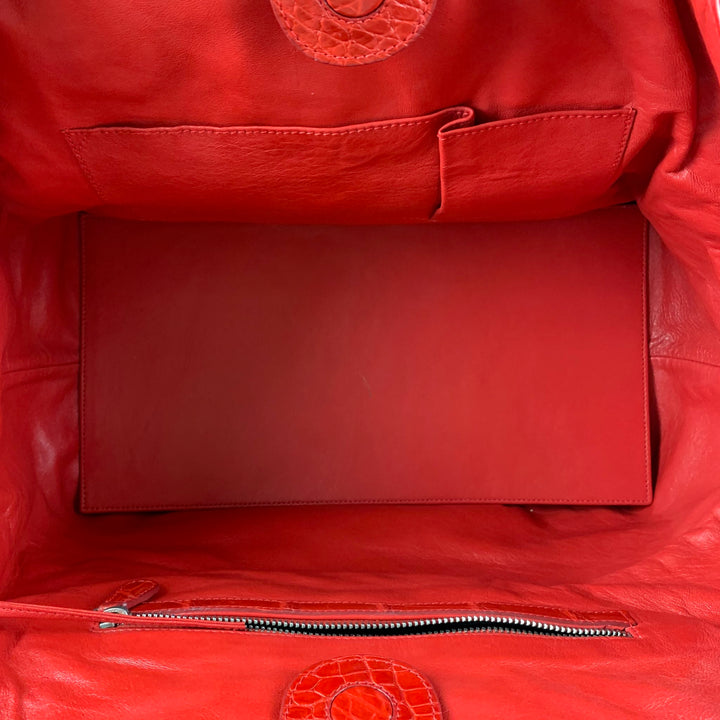 GENUINE CROCODILE SKIN Red Crocodile Tote Handbag