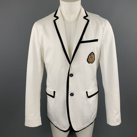 D&G by DOLCE & GABBANA Size 40 White & Navy Notch Lapel Patch Blazer