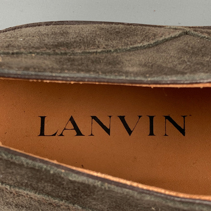 LANVIN Size 11 Brown Suede Lug Sole Lace Up Shoes