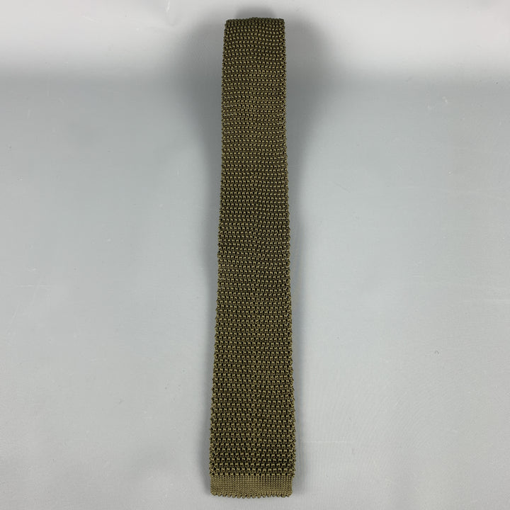 CHARVET Knitted Textured Olive Silk Tie