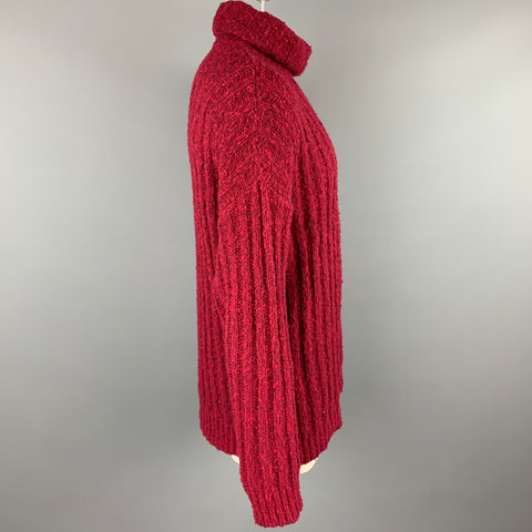GIGLI Taille XL Bordeaux Tricoté Laine Col Roulé Pull Oversize
