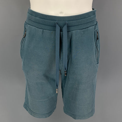 DOLCE & GABBANA Size 30 Teal Washed Cotton Drawstring Shorts