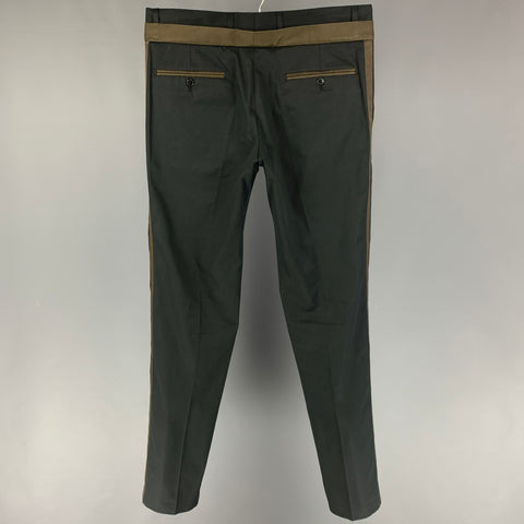 DOLCE & GABBANA Size 34 Black Olive Two Toned Cotton Silk Dress Pants