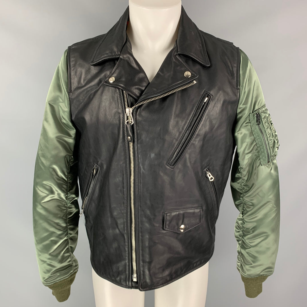 RAG & BONE x SCHOTT PERFECTO Size M Black & Olive Mixed Materials Nylon Biker Jacket