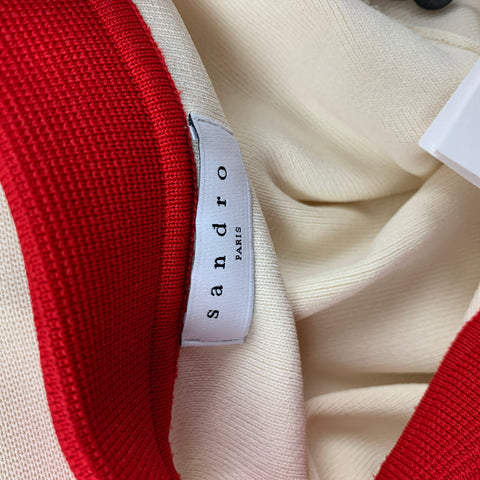 SANDRO Size 2 Cream Red Viscose Polyamide Short Sleeve Dress