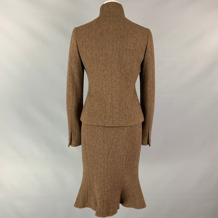 RALPH LAUREN Black Label Size 6 Brown & Taupe Herringbone Wool / Cashmere Skirt Suit