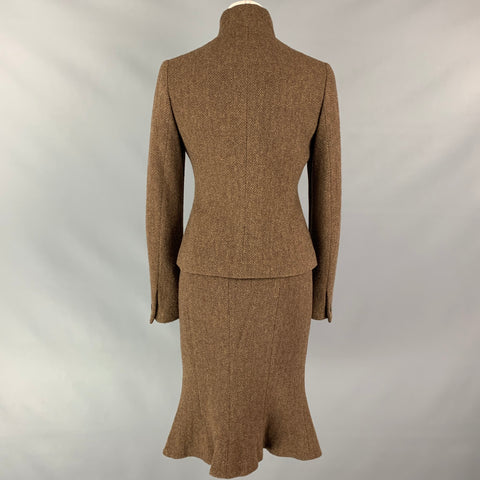 RALPH LAUREN Black Label Size 6 Brown & Taupe Herringbone Wool / Cashmere Skirt Suit