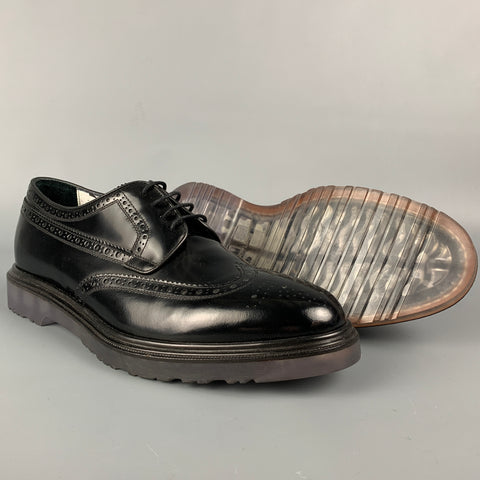 PAUL SMITH Taille 9 Chaussures à lacets en cuir perforé noir Wingtip
