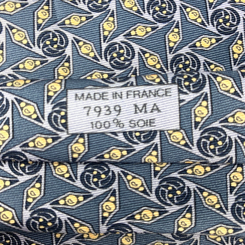 HERMES Blue Patterned Silk Tie