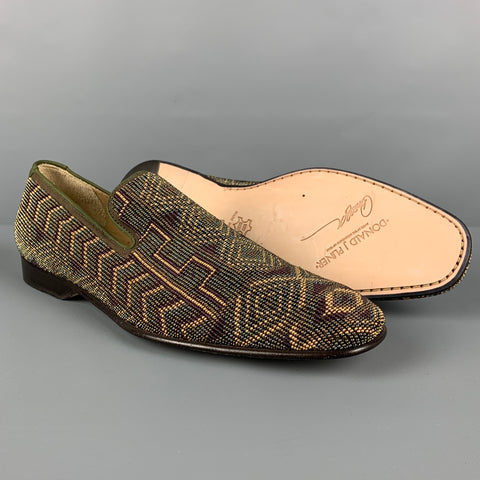 DONALD J PLINER Size 9 Olive Purple Beaded Leather Slip On Loafers
