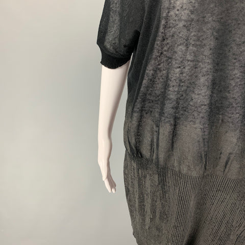 ALESSANDRO Size 6 Black & Charcoal Linen Cotton Tunic Dress