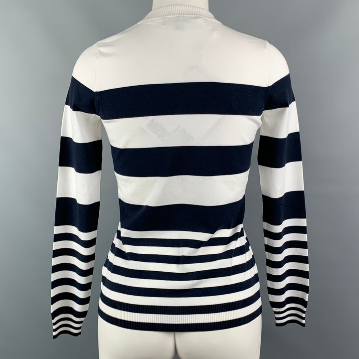 LOVE MOSCHINO Size 4 White Navy Stripped Viscose / Polyester Pullover