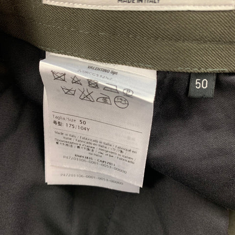VALENTINO Size 34 Olive Wool Zip Fly Tuxedo Stripe Dress Pants