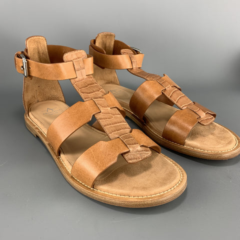 AQUATALIA Size 9 Tan Crocodile Embossed Leather Gladiator Sandals
