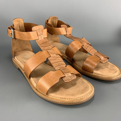 AQUATALIA Size 9 Tan Crocodile Embossed Leather Gladiator Sandals