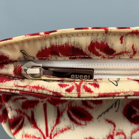 GUCCI by TOM FORD SS 2000 Red Beige Abstract Floral Canvas Toiletry Pouch Bag