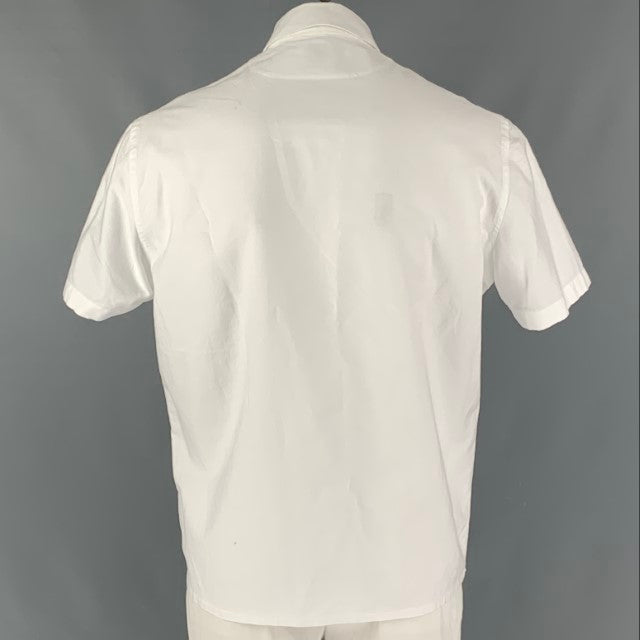 EIDOS Size L White Solid Cotton Camp Short Sleeve Shirt