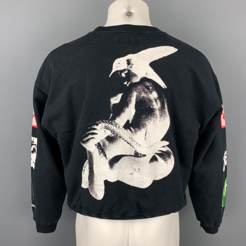 MONITALY Size S Black Abstract Cotton Cropped Sweatshirt