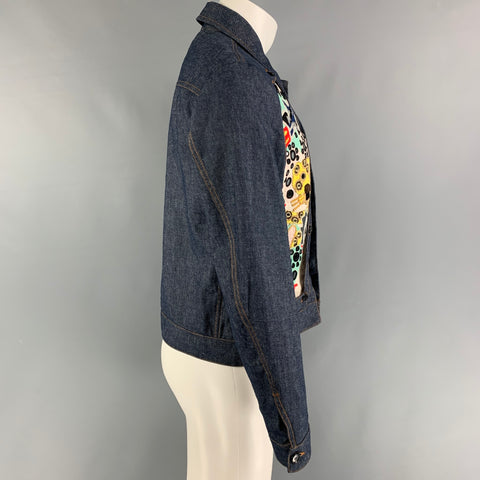 WALTER VAN BEIRENDONCK FW 16 Woest Collection Size XS Indigo Multi-Color Embroidered Cotton Reversible Frame Jacket