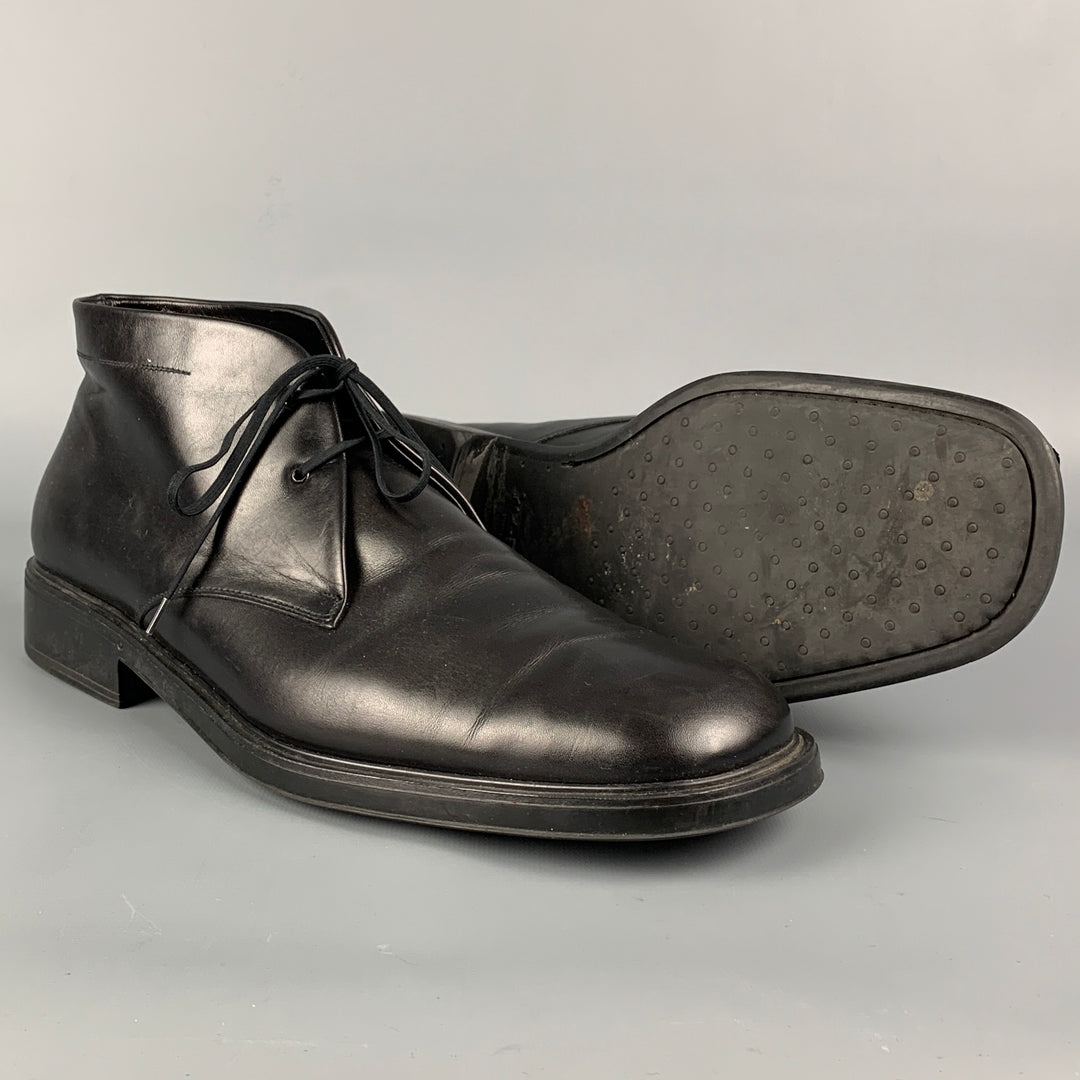 SALVATORE FERRAGAMO Talla 11.5 Zapatos con cordones en el tobillo de cuero negro
