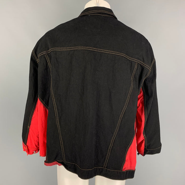 KOCHE' Taille XS Noir Rouge Deux Tons Coton Nylon Veste Asymétrique Surdimensionnée