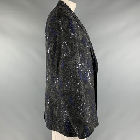 ISSEY MIYAKE Size XL Grey Blue Marble Wool Notch Lapel Sport Coat