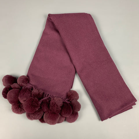 LA FIORENTINA Écharpe à pompons en fourrure de laine bordeaux