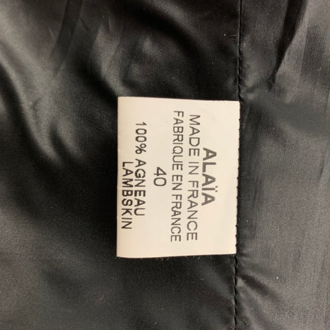 ALAIA Talla 8 Abrigo de vestir peplum de doble botonadura de piel de cordero negro