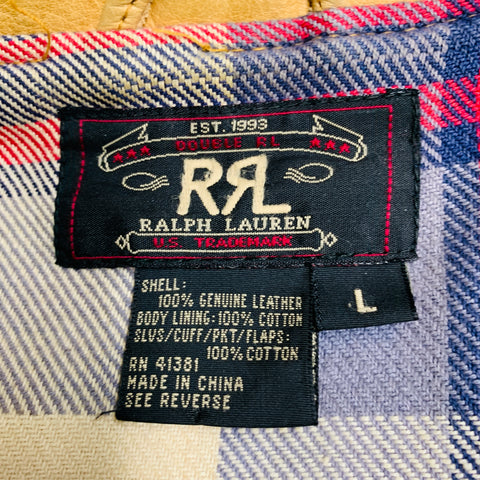 RRL by RALPH LAUREN Size L Tan Distressed Leather Zip Up Jacket
