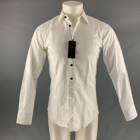 ALLESANDRO DELL' ACQUA Size S White Solid Cotton / Elastane Long Sleeve Shirt