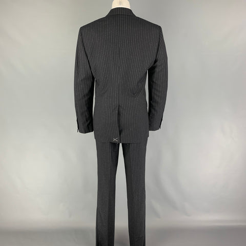 ALEXANDER MCQUEEN Size 38 Black Silver Stripe Wool Blend Notch Lapel Suit