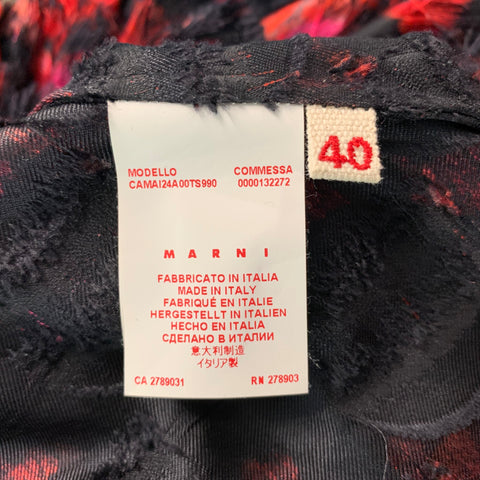 MARNI Size 4 Asymmetric Black & Red Silk Dots Blouse