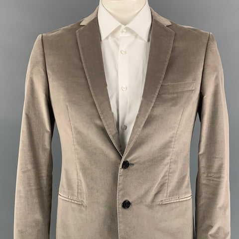 TONELLO Size 42 Taupe Velvet Cotton Blend Notch Lapel Sport Coat