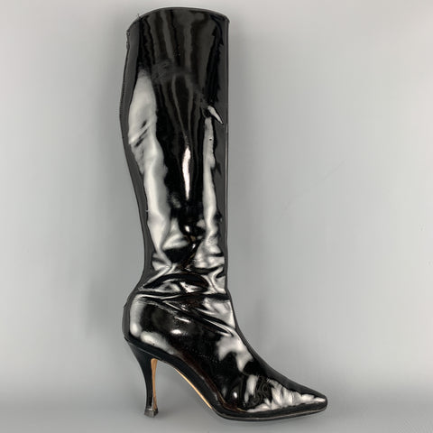 MANOLO BLAHNIK Talla 8 Botas altas hasta la rodilla en punta de charol negro