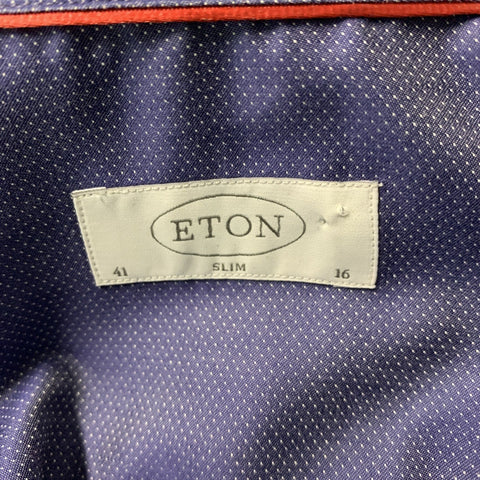 ETON Talla M Camisa de manga larga con botones de algodón de lunares azules y blancos
