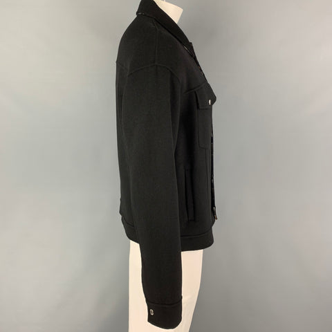 THE KOOPLES Size XL Black Wool Polyamide Trucker Jacket