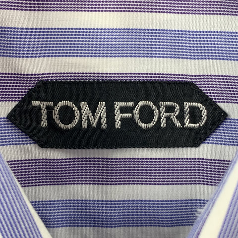 TOM FORD Size M Blue & White Vertical Stripe Cotton Long Sleeve Shirt