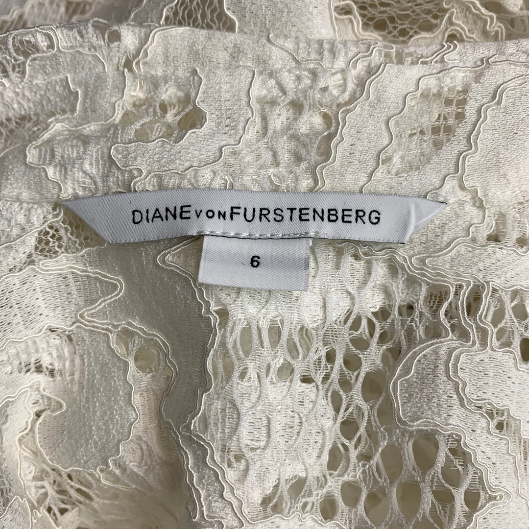 DIANE VON FURSTENBERG Size 6 Cotton Blend  White Lace Button Up Shirt