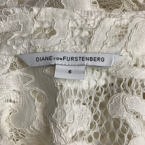 DIANE VON FURSTENBERG Talla 6 Camisa con botones de encaje blanco de mezcla de algodón