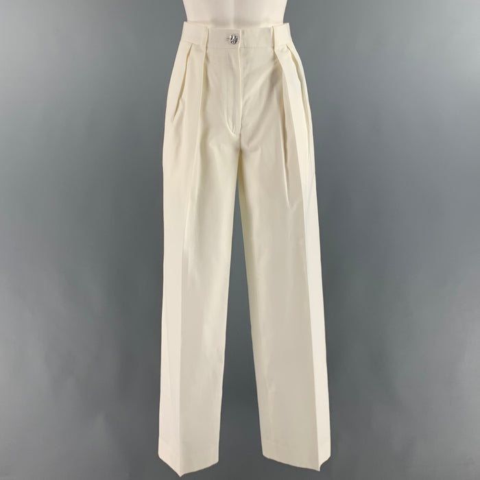 THE ROW Size 0 White Cotton Pleated Dress Pants