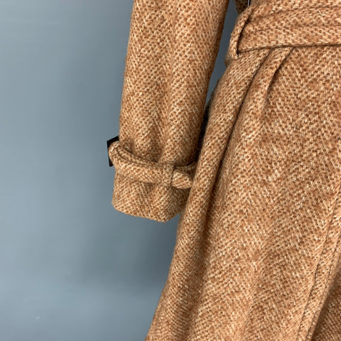 MARC JACOBS Size 12 Tan Beige Wool Blend Tweed Belted Coat