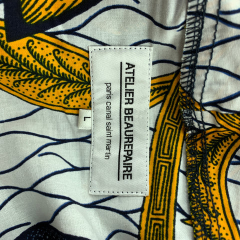 ATELIER BEAUREPAIRE Size L White & Gold Abstract Cotton Hooded Jacket