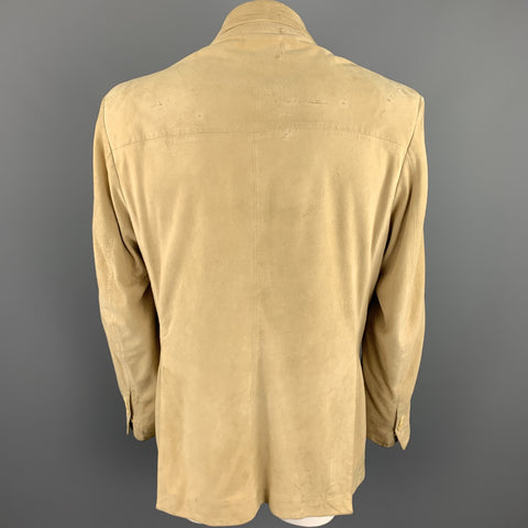 FACONNABLE Size L Khaki Suede Notch Lapel Coat
