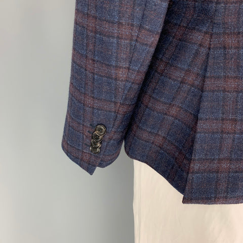PAUL SMITH Size 44 Navy Burgundy Plaid Wool Single Breasted Sport Coat