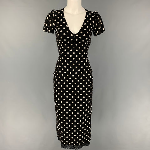 DOLCE &amp; GABBANA Taille 4 Robe à manches courtes en Lycra de soie blanche noire à pois