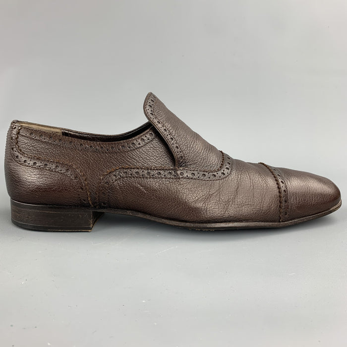 BALLY Danube Size 10 Brown Perforated Leather Cap Toe Loafers