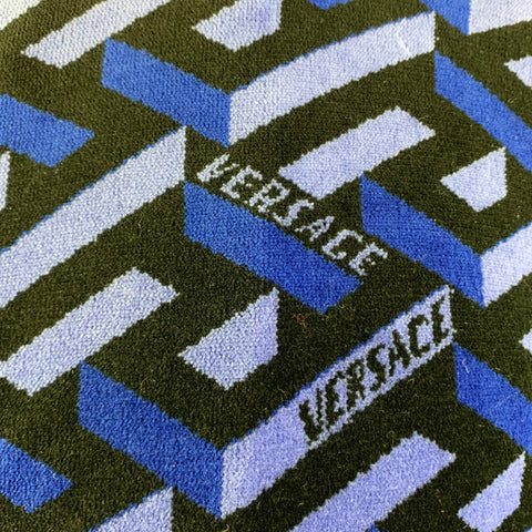 VERSACE Talla M Chaqueta con cremallera de algodón con logo negro y azul