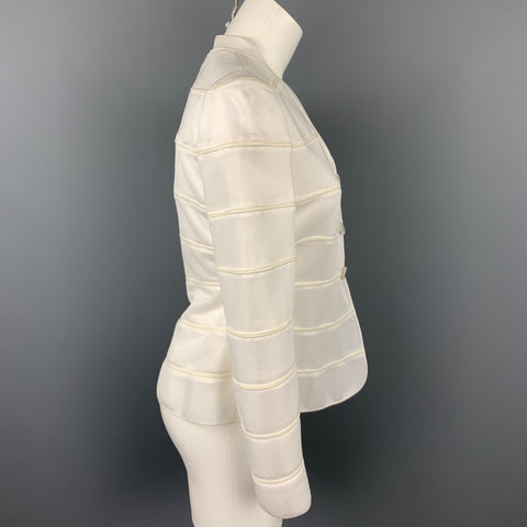 GIORGIO ARMANI Size 2 White Viscose / Polyamide Textured Buttoned Jacket