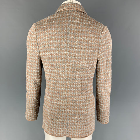 ELEVENTY Size S Grey Tan Houndstooth Linen Silk Notch Lapel Sport Coat